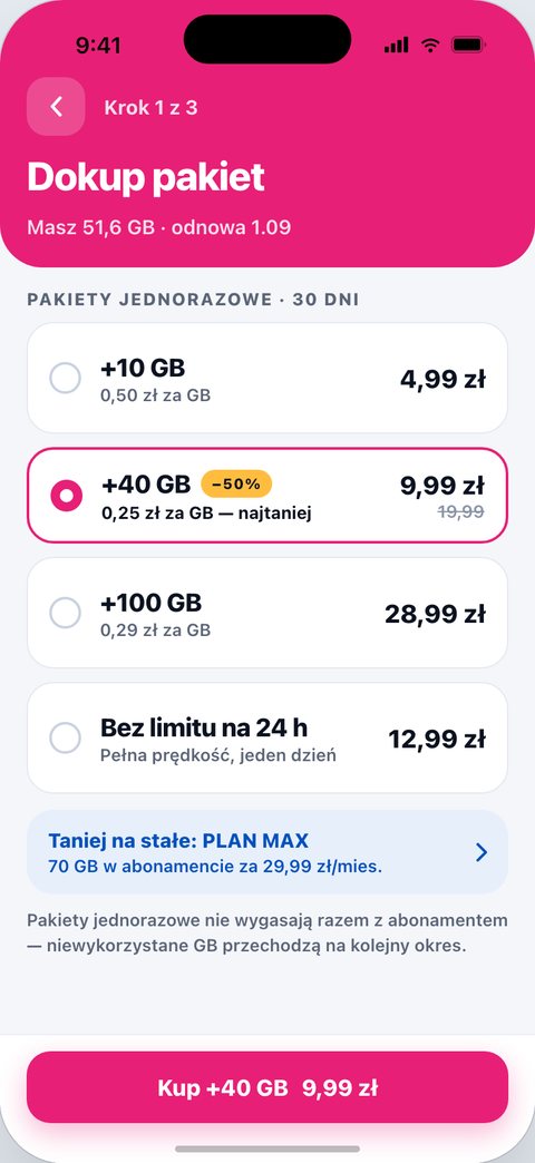 CrossMobile, Dokup pakiet