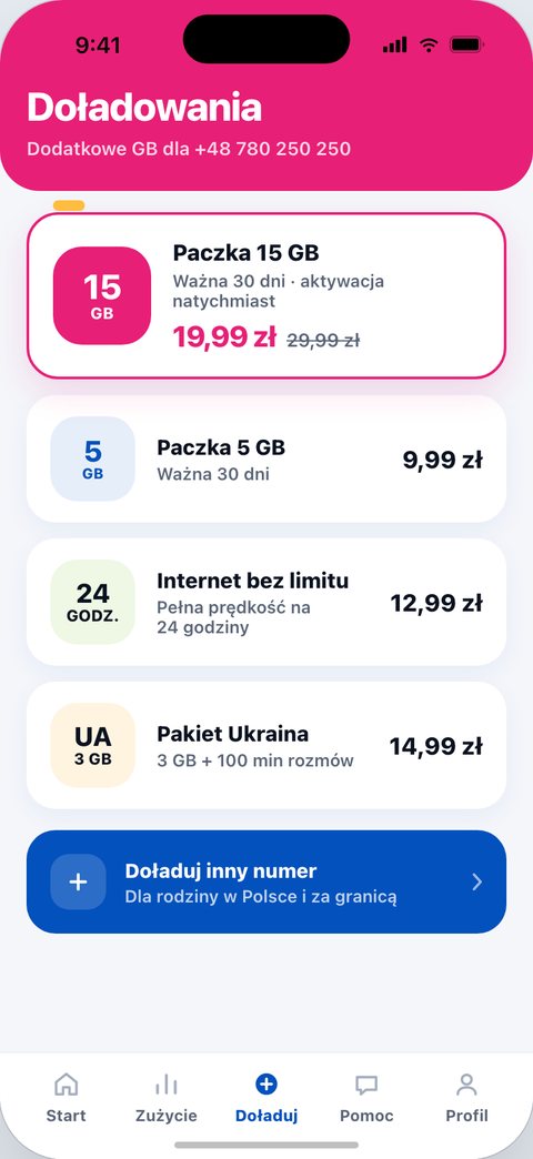 CrossMobile, Doładowania