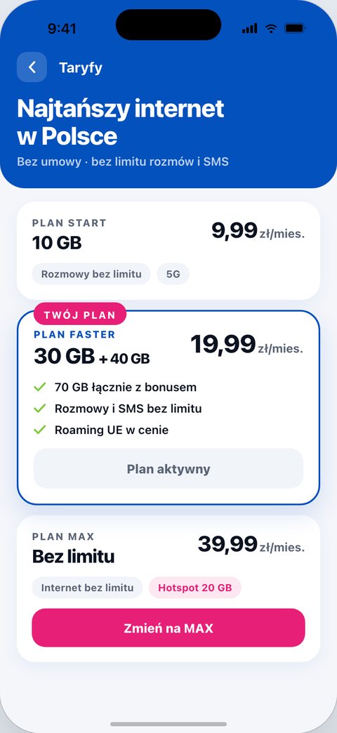 CrossMobile, Taryfy