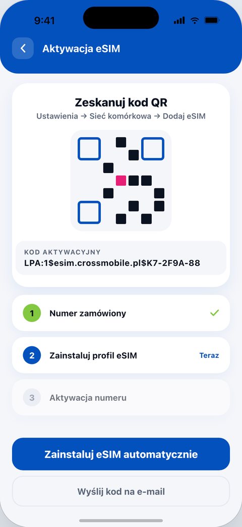 CrossMobile, Aktywacja eSIM