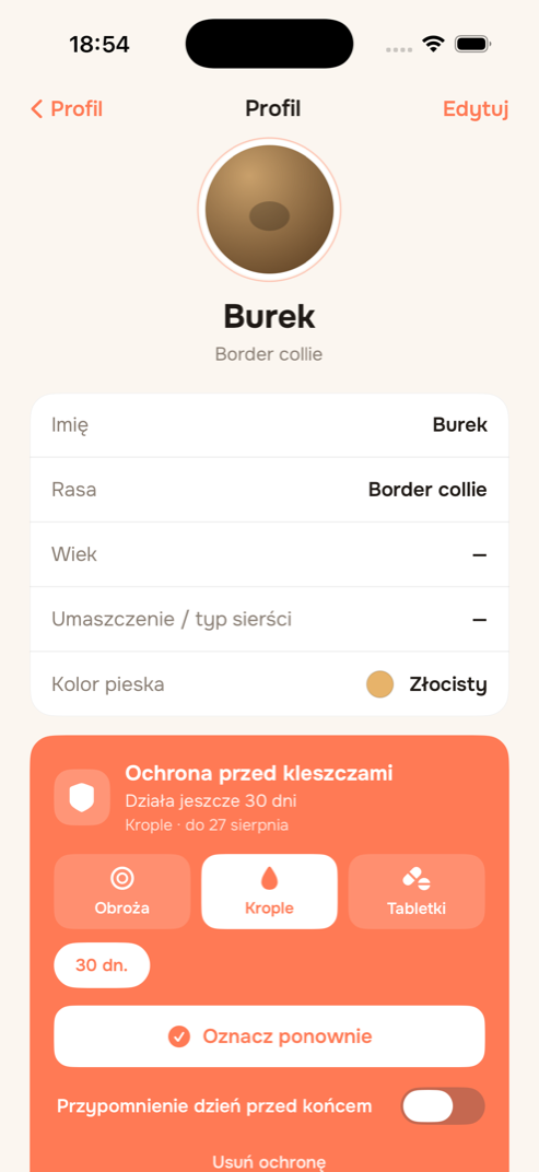 Profil psa z ochroną przeciwkleszczową