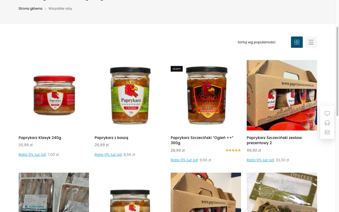 Lista produktów — zrzut ekranu
