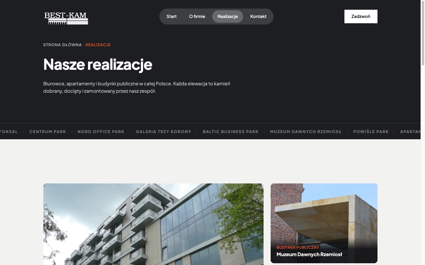 Realizacje — zrzut ekranu