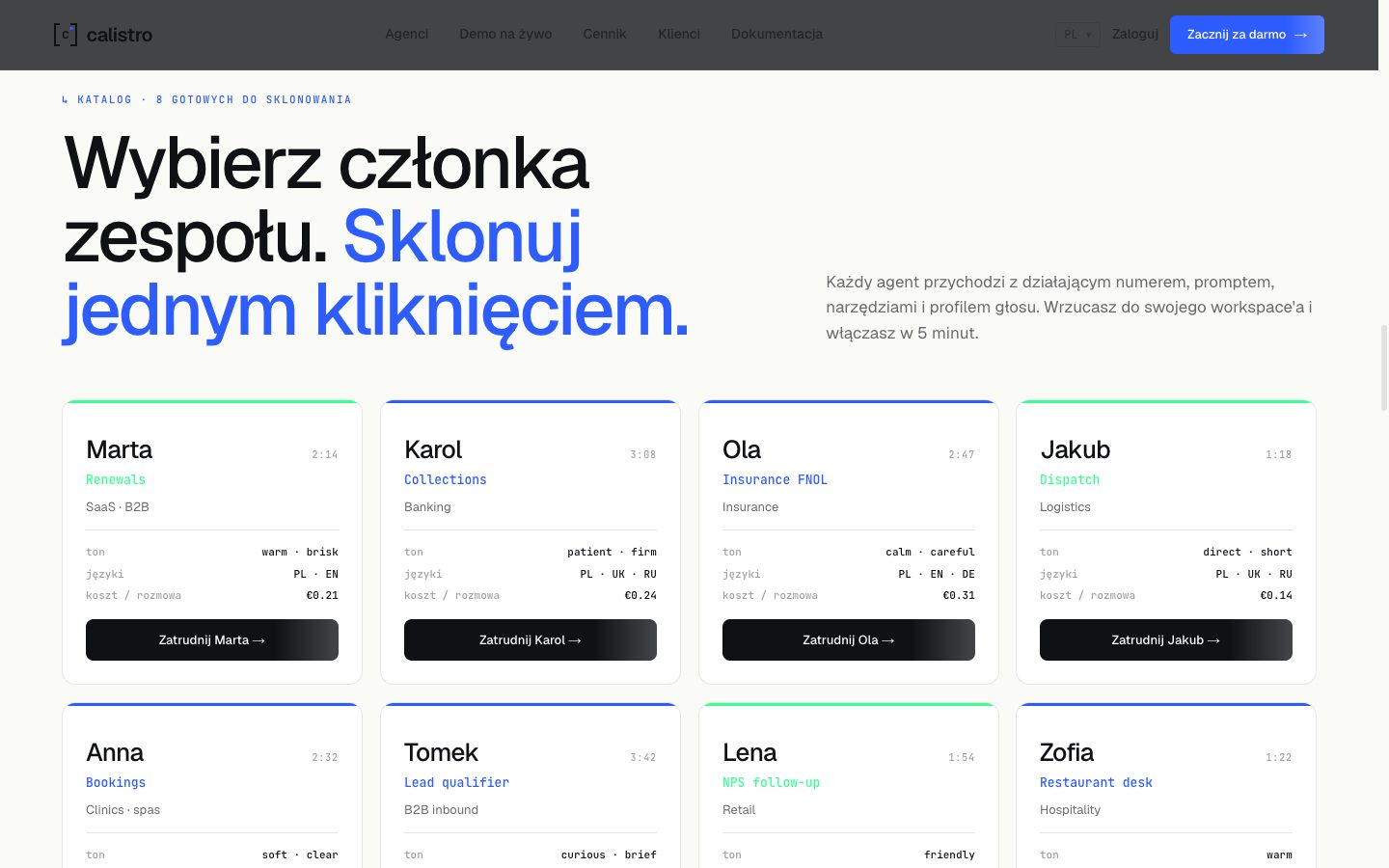 Katalog agentów — zrzut ekranu