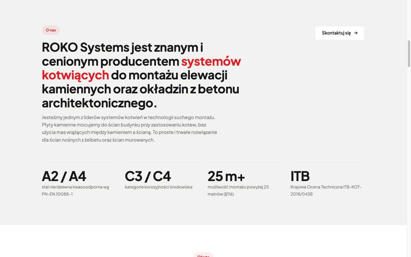 O nas i parametry — zrzut ekranu