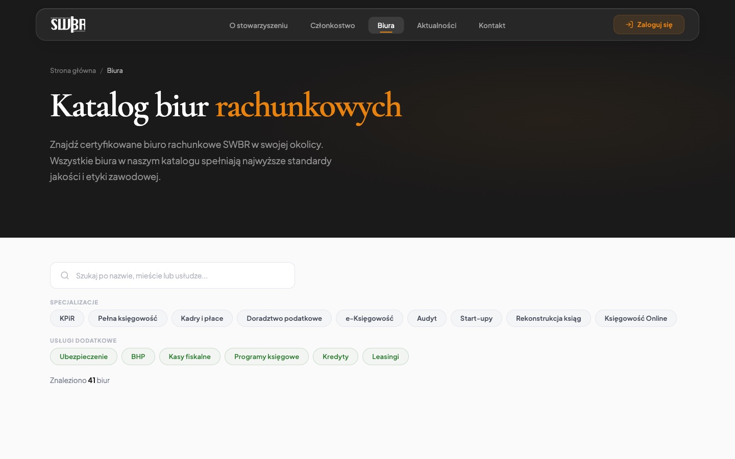 Katalog biur — zrzut ekranu