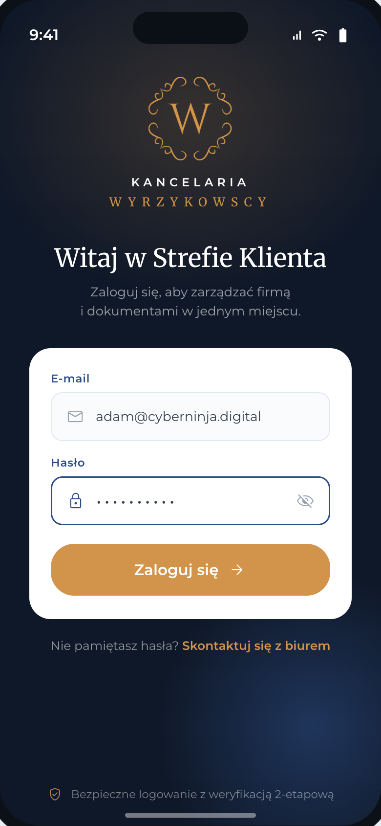 Logowanie — ekran aplikacji Strefa Klienta