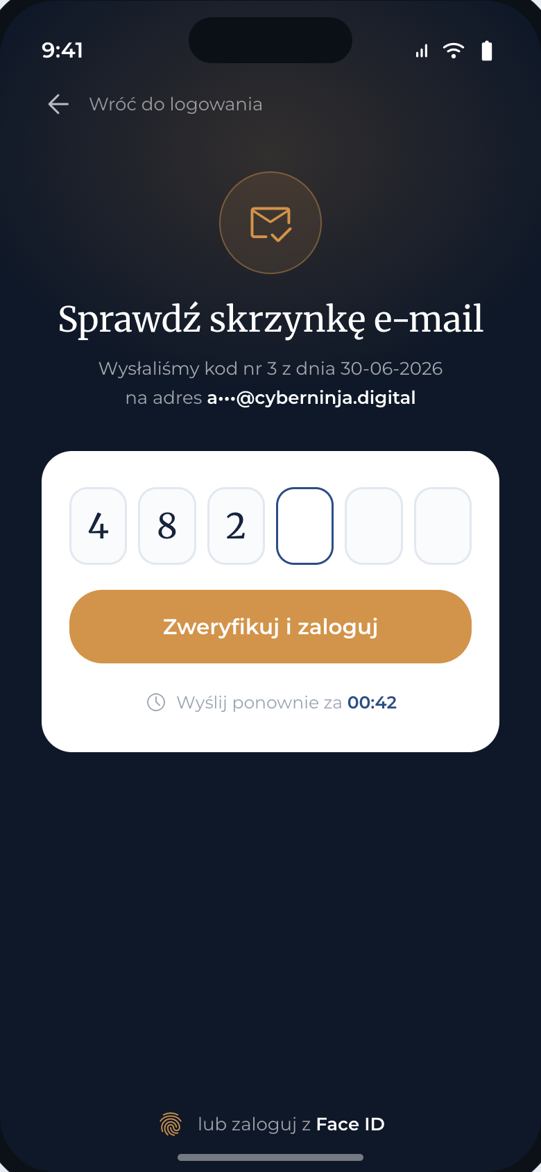 Weryfikacja dwuetapowa — ekran aplikacji Strefa Klienta