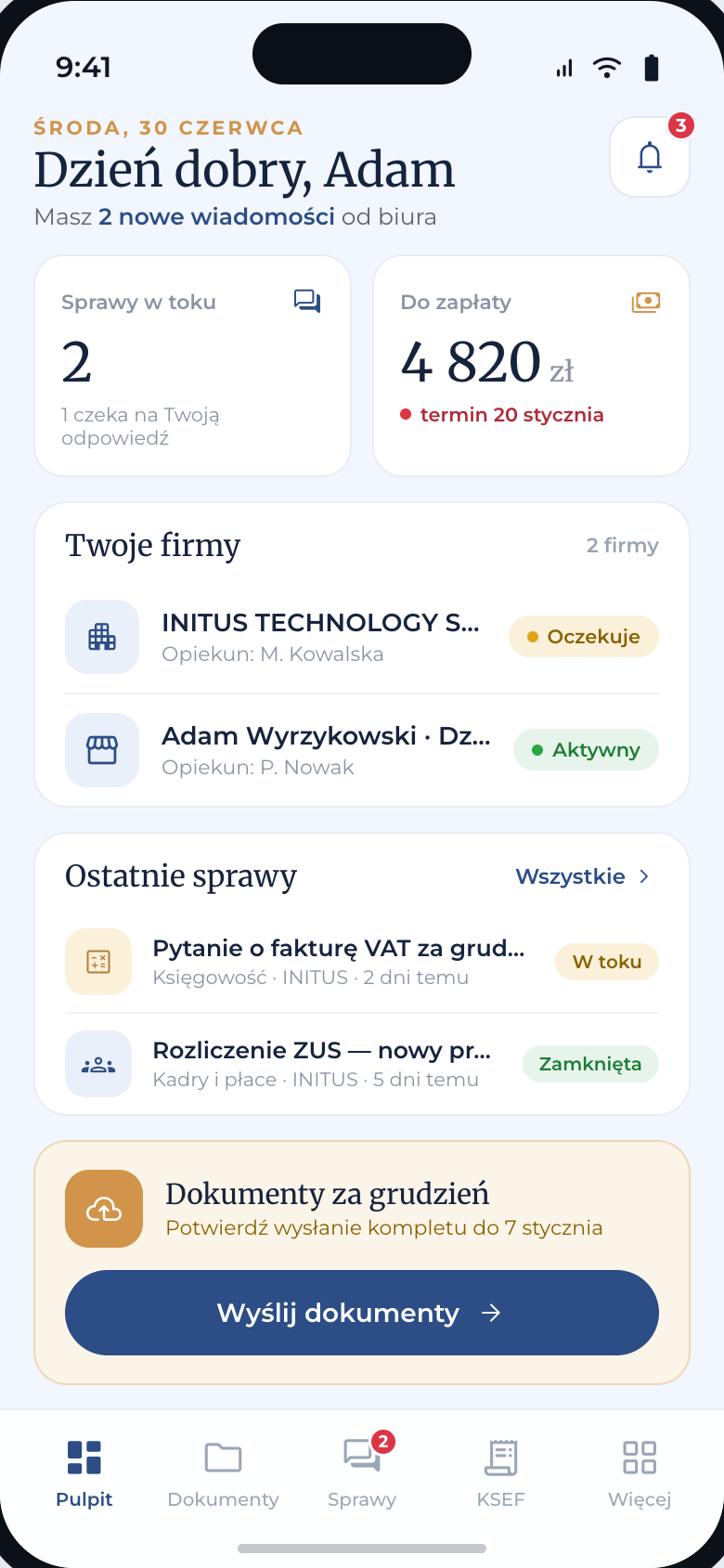 Pulpit — ekran aplikacji Strefa Klienta