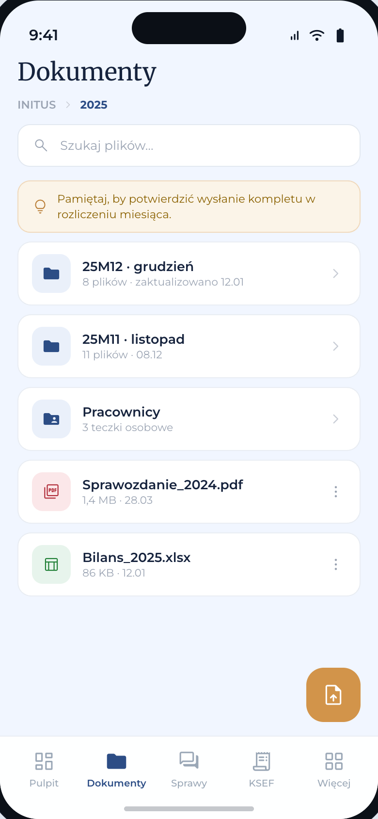 Dokumenty — ekran aplikacji Strefa Klienta