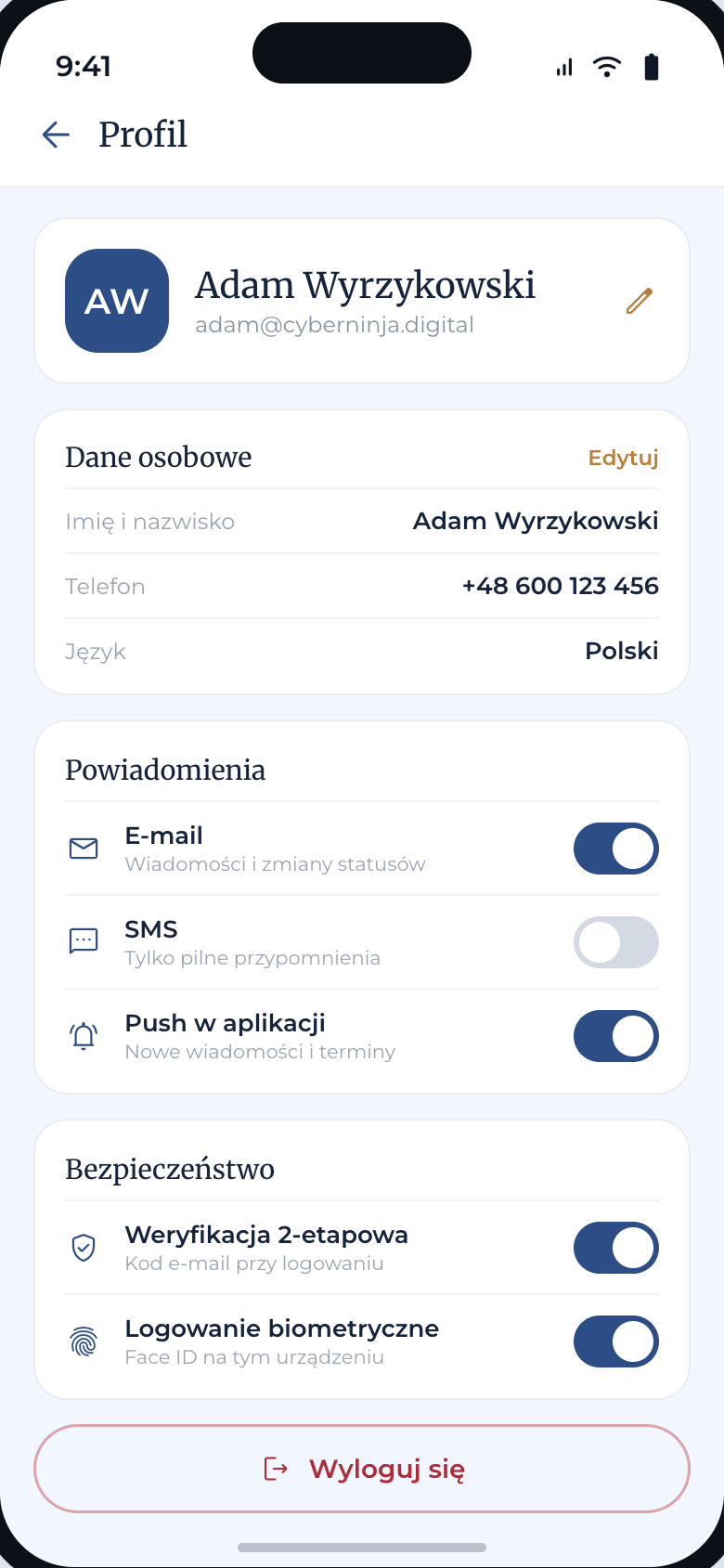 Profil — ekran aplikacji Strefa Klienta